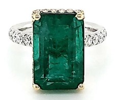LARGE 10.59CT DIAMOND & AAA EMERALD 18KT 2 TONE GOLD 3D ROUND & EMERALD CUT RING picture