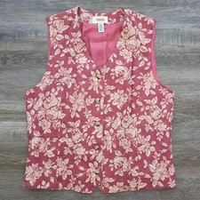 Vintage Talbots Floral Linen Blend Vest Waistcoat Red Pink 90s Cottagecore Small picture