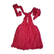 SHEIN X Hot Pink Pleated Halter Neck Mini Dress Tie Neck Backless Womens Size S picture