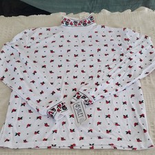 Ashley Women's L White Knit Mock Neck Embroidered Poinsettia Floral Top LS picture