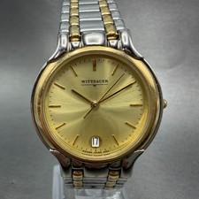 Wittnauer Trieste Watch Men 33m Gold Dial Two Tone Date Round 9554 New Battery picture
