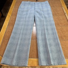 Vintage FARAH Flare Pants Men's Sz 36 x 29 Blue White Plaid USA Made picture