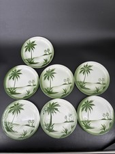 Vtg Jackson China Green Palm Tree Set of 7 Salad Plates 7 3/8