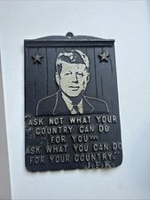 Vintage President John F Kennedy Cast Black Metal Raised Relief Wall Plaque JFK picture