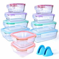 20 Piece Glass Food Storage Airtight & Leakproof Containers Set - Snap Lock Lids picture