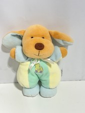 Vintage Soft Dreams Puppy Plush Stuffed Dog Blue And Yellow Duck Satin Bow picture