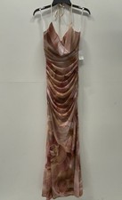 Windsor Women's Mauve Pink Floral Ruched Halter Cowl Neck Maxi Gown Sz L NWT picture