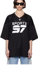 Willy Chavarria Black Sports 97 Graphic Logo V-Neck Oversized T-Shirt S picture