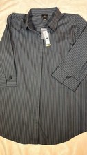 Worthington Pinstripe Button Down Shirt Women Size L Black White picture