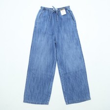 M&S Women's Jeans Medium Blue Mix Wide Leg Pockets Drawstring Waist New picture