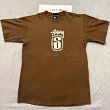 Stussy Men’s Brown Graphic Logo SS Crew Neck T-Shirt Size L classic picture