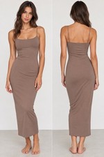 SKIMS Fits Everybody Long Slip Dress | Umber | Size M picture