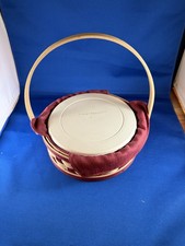 Longaberger Round Basket Swing Handle Red Liner Lid + Protector Vintage Handmade picture