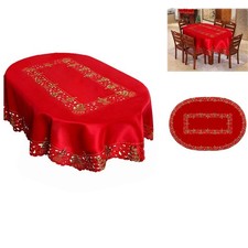 Grelucgo Embroidered Christmas Holly Tree Tablecloth 57 × 101 Inches Oval picture