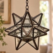 Vintage Moravian Star Hanging Tea Light Lantern Candle Holder Bronze Metal 11