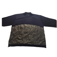 Bagazio Mens XL Navy Blue Mock Neck Sweater Faux Leather Front Panel Mixed Media picture