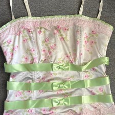Vintage Delicates Y2K Floral Ribbon Satin Bustier Cami Top 36C Rare Wireless picture