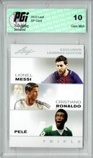 THE TRIPLE Pele, Lionel Messi, Cristiano Ronaldo 2022 Leaf Legends Card PGI 10 picture