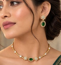INDIAN BOLLYWOOD BRIDAL CHOKER NECKLACE GOLD PLATED WEDDING TEMPLE JEWELRY SET picture
