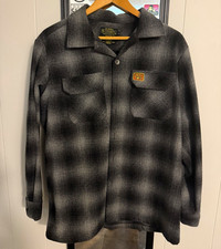 County FB Wool Blend Flannel Plaid Button-Up Shirt Pockets Gray Black Men S picture