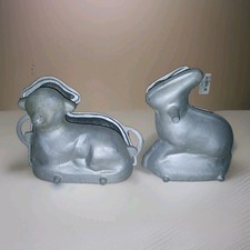 Vintage Cast Aluminum Easter Mold Lot - 3D Rabbit Bunny (101) & Lamb (102) Set picture