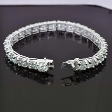 RARE 48 Ct Certified 8mm White Diamond Men Tennis Bracelet, 9 Inches,925 Silver. picture
