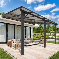 10x14 ft Wall-Mounted Adjustable Height Hardtop Pergola Gazebo, Metal picture