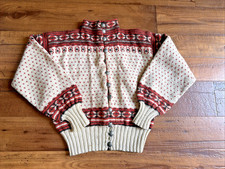 Vtg Norwegian Hand Knitted Cardigan Pewter Buttons Earth Tones Lusekofte picture