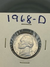 1968-D Brilliant Uncirculated Jefferson Nickel 5C Denver Mint BU Coin Flip picture