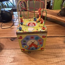 Hape Wooden Activity Cube Bead Maze Farm Clock Numbers Educational Toddler Toy picture