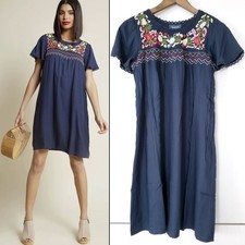 ModCloth Women's Navy Blue Embroidered Floral Shift Dress XXS NEW NWT $79 picture