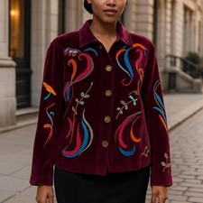 Alex Evenings Burgundy Velvet Blazer with Embroidery 3X Festival Holiday picture