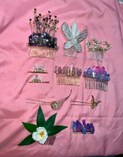 11 Pc Handmade Crystal Crown Hair Accessories Combs Pins Bridal Fairy Boho picture