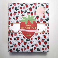 Envogue Strawberry Queen Sheet Set 4pc Cute Red Pink Soft Bed Sheets Bedding NWT picture