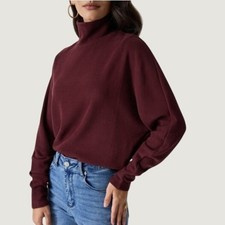 NEW OGL Cozy Warm Mockneck Batwing Brami Top Size S Burgundy Cropped Cozy Soft picture