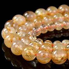 Natural Golden Rutilated Quartz Grade AAA Round4MM 5MM 6MM 7MM 8MM Beads (D249) picture