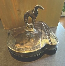 1930’s Weidlich Bros. Art Deco Borzoi Dog Silverplate Black Glass picture
