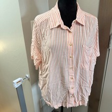 Torrid Button Down Blouse Orange White Stripe Short Sleeve Beachy Coastal 2X picture