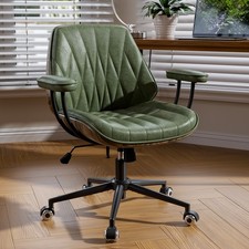 Vintage Swivel Office Desk Chair Faux Leather Mid Century Adjustable Height Arms picture