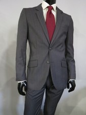 NWOT H&M charcoal bold chalk stripe two button slim cut hacking suit 38 R picture