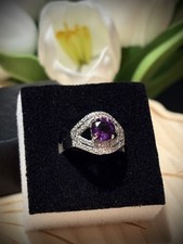 Stunning Womens 14K White Gold Over Sterling Silver Diamonds Sapphire and... picture