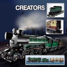1085pcs Vintage Green Classic Patchwork Locomotive MOC 21005 Building Block Toys picture