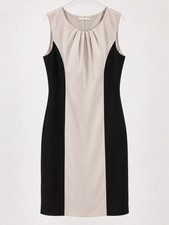 Elie Tahari Colorblock Sheath Dress 8 Beige Black Sleeveless Round Neck Zip picture