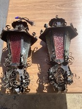 EXTREMELY ORNATE Antique Gothic Sconce Hanging Wall Building Light Fixture Set 2 picture