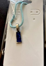 OOAK Silver Plated Artisan Made Signed Blue Art Pendant With Braided Rope 16”.. picture