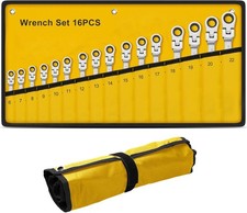 16PC 6-22mm Metric Flexible Head Ratcheting Wrench Combination Spanner Tool Set picture