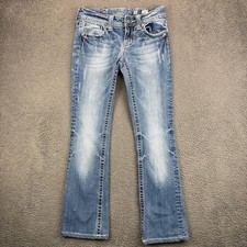 Miss Me JP5368B Bootcut Jeans Size 26 Blue Embellished Cross Pockets Y2K McBling picture