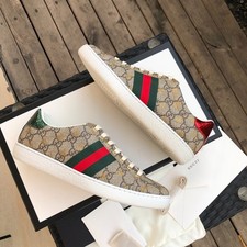 🐝New Gucci Ace Sneakers GG Supreme Canvas with Gold Bees Shoe Men's picture