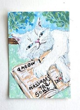 Original ACEO White Cat By Window Open Book Dulce Maria Rico