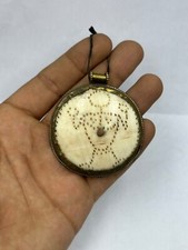 Antique handmade old brass pendent with shell near eastern picture